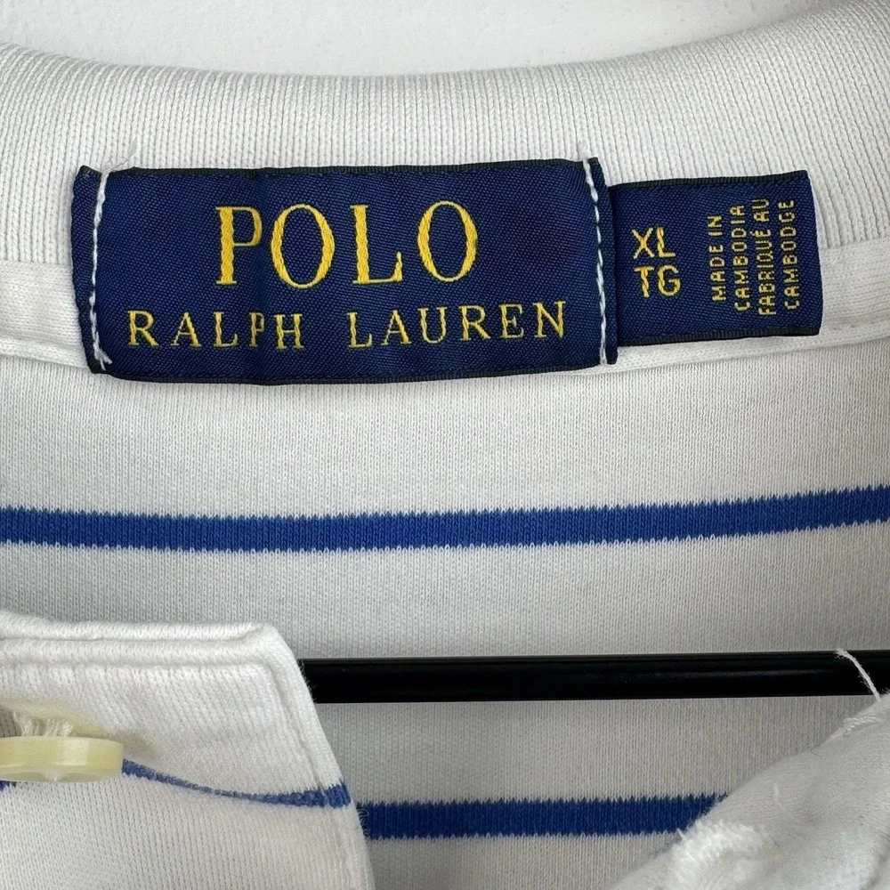 Polo Ralph Lauren Performance Shirt Mens XL White Blue Stripe Golf Short Sleeve